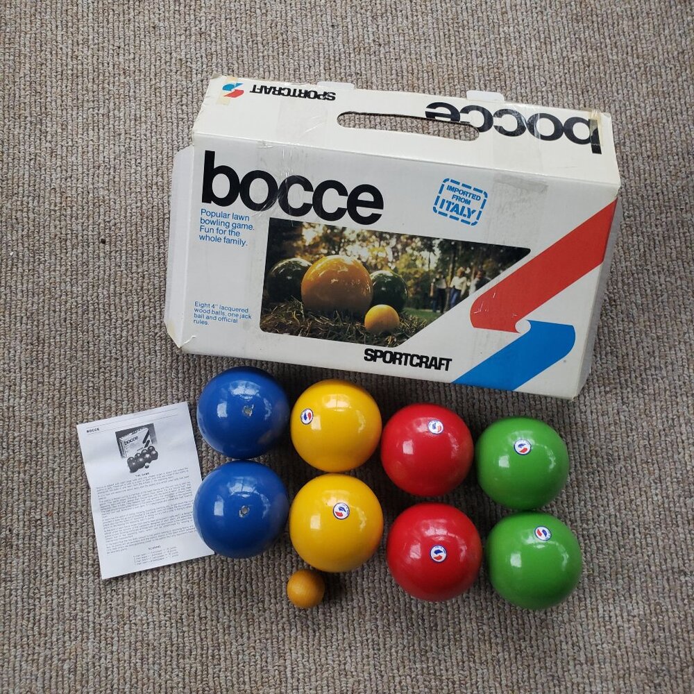 Vintage Sportcraft bocce ball set Model 01095 Made in Italy 4” Balls